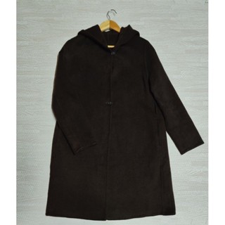 Uniqlo Double Face Hooded Coat เสื้อโค้ท สีน้ำตาลเข้ม Size L หญิง มือ2