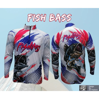 เสื้อตกปลา JK Thailand เสื้อกันยูวี ลาย FISH BASS  ป้องกันรังสี UV 80% แห้งเร็ว