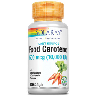 เบต้าแคโรทีน Solaray, Plant Source, Food Carotene with Beta Carotene &amp; Carotenoid Complex, 500 mcg, 100 Softgels