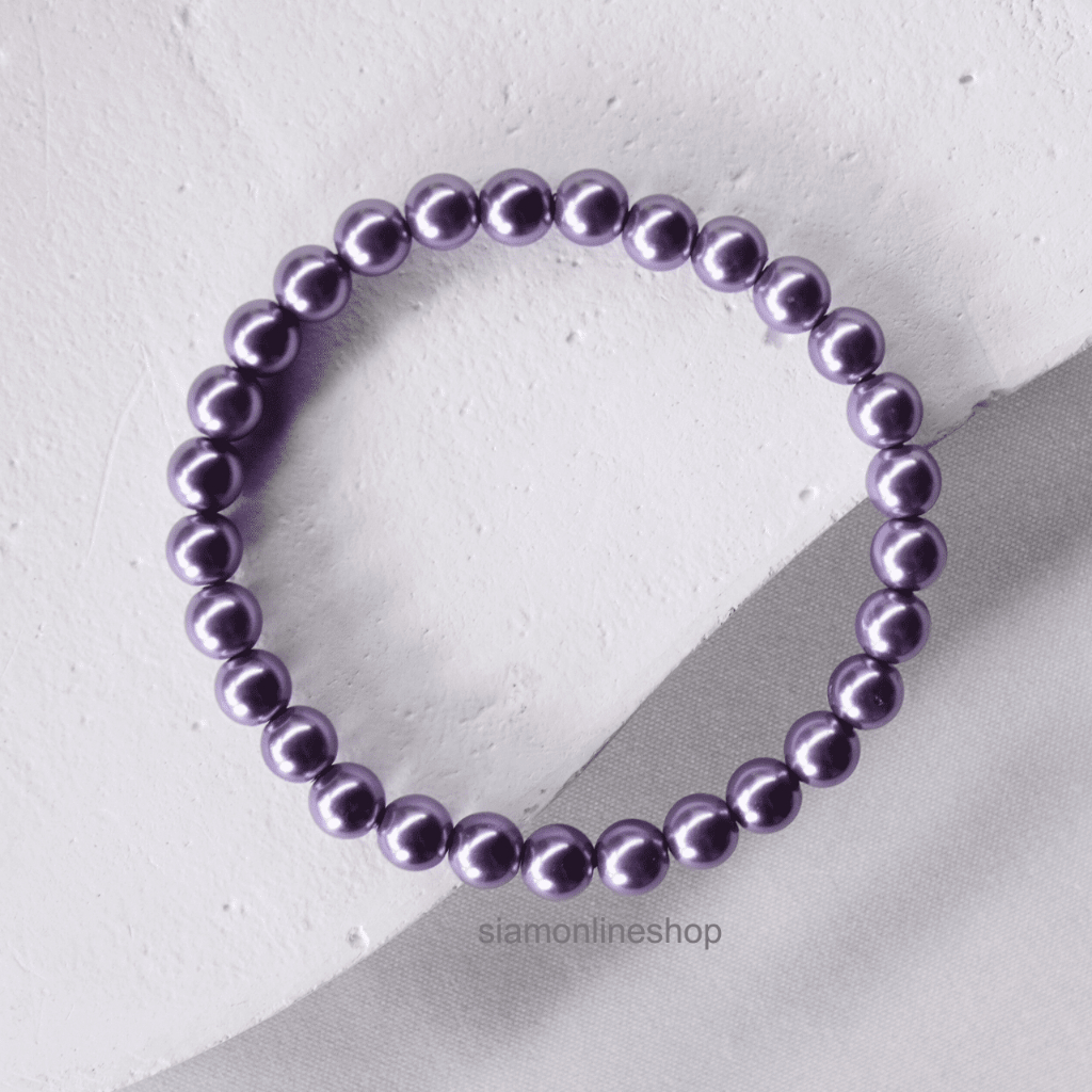 PURPLE PEARL สร้อยข้อมือ มุก สีม่วง ขนาด 6 มม. สร้อยข้อมือหินนำโชค by siamonlineshop