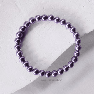 PURPLE PEARL สร้อยข้อมือ มุก สีม่วง ขนาด 6 มม. สร้อยข้อมือหินนำโชค by siamonlineshop