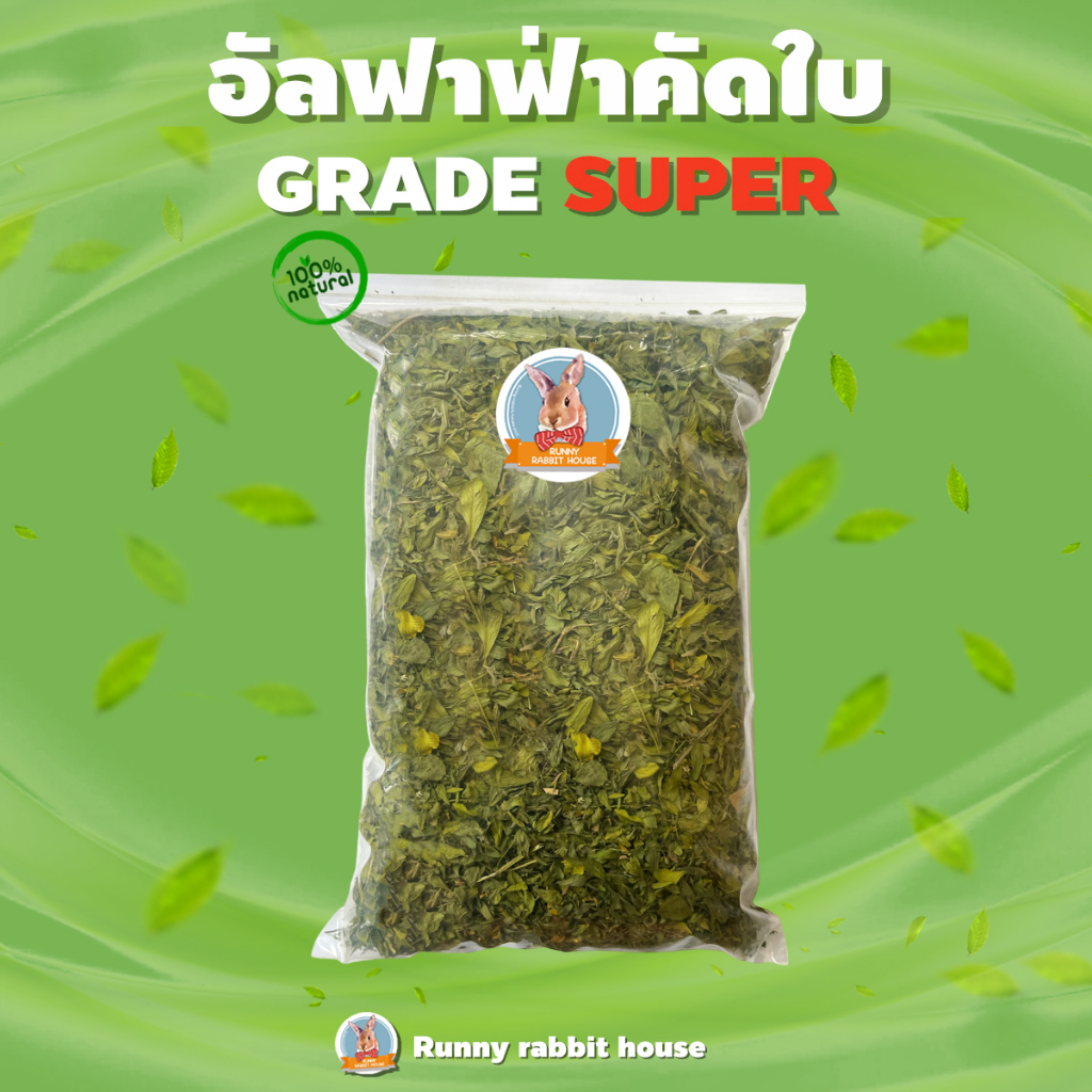 อัลฟาฟ่าคัดใบล้วนอบแห้ง อัลฟาฟ่าคัดใบ เกรดซุปเปอร์พรีเมี่ยม เขียว ใหม่ กรอบ หอม