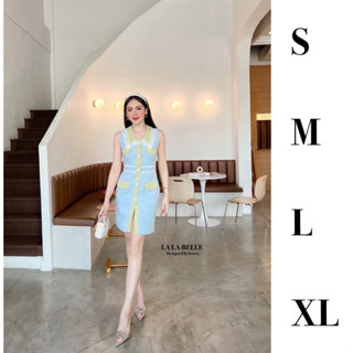 ราคาถูกที่สุด!! Lala Belle(ลาลาเบลล์) มินิเดรสผ้าลินิน โทนสีฟ้าอมเทา คอปก