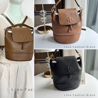 👑ผ่อน0%👑 เป้ /T O R Y,B U R C H/. THEA Mini Bucket Pebble Leather Backpack Style No. 137409