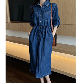 PRADA WASH DENIM SHIRT DRESS เดรสเชิ๊ต เดรสยีนส์ ผ้ายีนส์ กระดุมหน้า จั้มเอว พราด้า ปราด้า