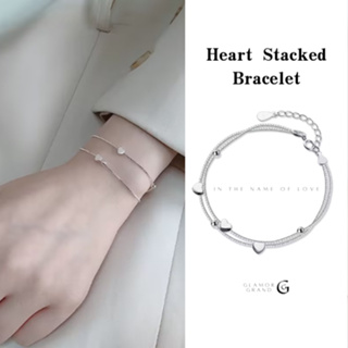 Glamor💕Heart Stacked Bracelet สร้อยข้อมือเงินแท้ 925 สร้อยข้อมือเงิน กำไลข้อมือ กําไลเงินแท้ สร้อยข้อมือสตรี