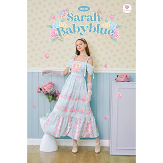 Sarah Babyblue Dress เดรสยาวออกงาน เดรสยาวพิมพ์ลายดอกไม้ เดรสสวยๆไปคาเฟ่