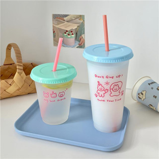 (พร้อมส่ง🥤) Cute plastic straw cup แก้วพลาสติก มีฝาครอบ+หลอด