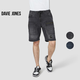 DAVIE JONES กางเกงขาสั้น ผู้ชาย เอวยางยืด สีดำ สีกรม  Elasticated Shorts in black navy SH0071BK NV