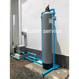 เครื่องกรองน้ำถังไฟเบอร์ทึบแสงถังสีเทาขนาด 10 * 54 พร้อมสารกรอง 3 ชนิดบรรจุ60ลิตรพร้อมของแถมชุดอุปกรณ์ท่อครบเซ็ต