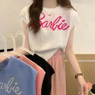 🔥พร้อมส่ง🔥 เสื้อบาร์บี้ เสื้อไหมพรมผู้หญิง สีขาว/สีชมพู 🤍🩷 (Freesize)