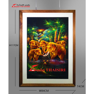 ภาพวาดรูปช้างสีทอง เนื้อผ้ากำมะหยี่ กรอบรูปไม้ ภาพติดฝาผนัง หัตถกรรมบ้านถวาย ไทยศิริ เชียงใหม่
