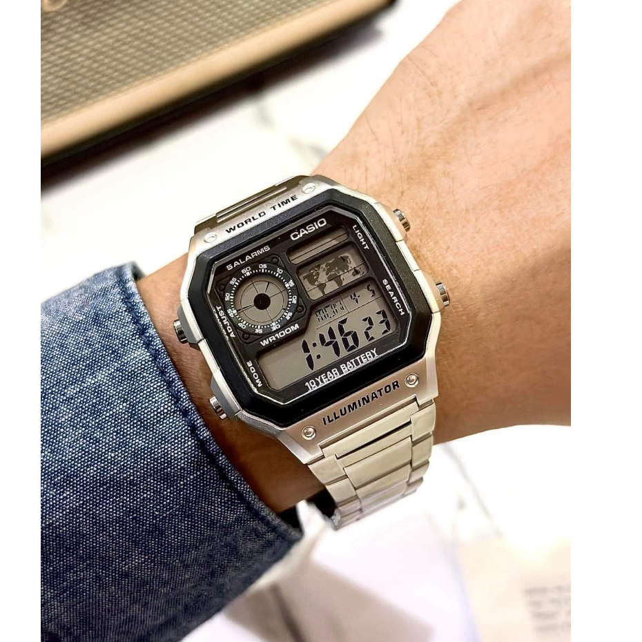 นาฬิกาข้อมือผู้ชาย Casioแท้ สายสแตนเลส World Time รุ่นAE-1200WHD-1AVDF แบตเตอรี่ 10 ปี  รับประกันศูนย์ทั่วประเทศ - รูปที่ 3