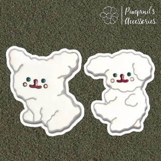 ʕ •ᴥ•ʔ ✿ พร้อมส่ง : เข็มกลัดเซ็ทลูกหมาสีขาว | White Puppy Enamel Brooch Pin Set.