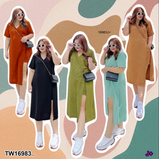 TW16983 Set #Bigsize 2 ชิ้น เดรสผ่าหน้า + กางเกงขาสั้น