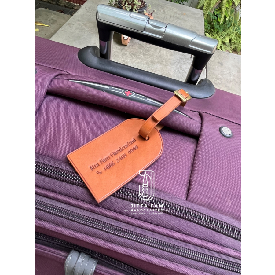 แท็กหนังแขวนกระเป๋า พร้อมกล่อง แท็กหนังแท้ สลักชื่อได้ Personalized Leather Luggage Tag