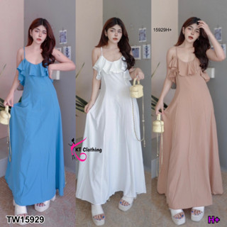 15929 Dress แม็กซี่เดรสสายเดี่ยวสานหลังรอบอกระบาย One-shoulder maxi dress, weave in the back, vented chest.