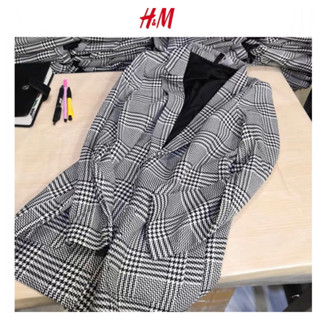 เสื้อสูท เบลเซอร์ ลายตาราง checked 🍃🍃Blazer checked  🍃 แบรนด์ H&amp;M แท้💯%  (wy1093)