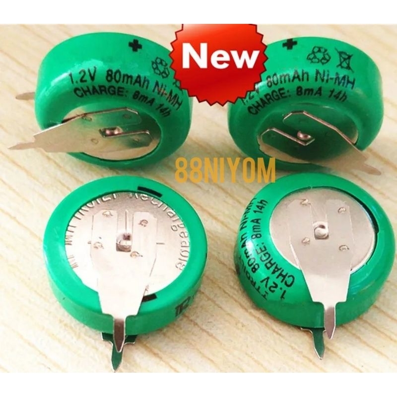 Battery TROILY-1.2V-80mAh รุ่นขาลงปริ๊น มีของพร้อมส่ง. 1.2V 80MAh ปุ่มนิกเกิลโลหะไฮไดรด์ไฟฟ้าปุ่ม80MAh 1.2V Timer