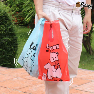 ถุงหิ้วบูติก (5 สี คละลาย , แพ็ค 400 กรัม) ถุงหูหิ้วสกรีนลาย ลายแฟชั่น ** สุ่มลายให้ เลือกสีได้ **