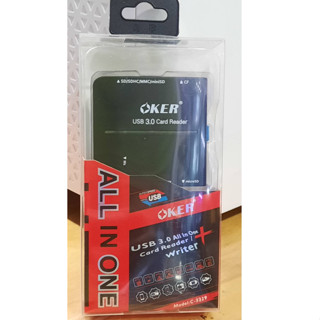 OKER Card Reader Ext 3.0 All in 1 OKER (C-3329) มาตรฐาน USB3.0 สนับสนุน การ์ดมาตรฐาน 5 แบบ ในหกช่องเสียบการ์ด Black