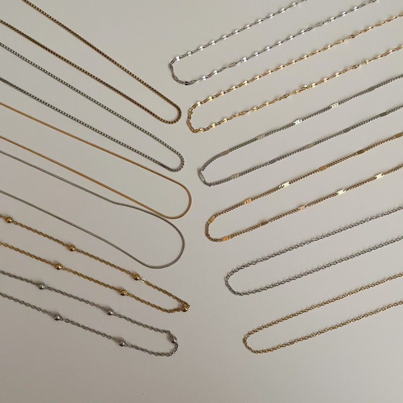 shellandgold - สร้อยคออะไหล่ทองแบบเรียบง่าย วัสดุเป็นสแตนเลส ชุบทอง 18k