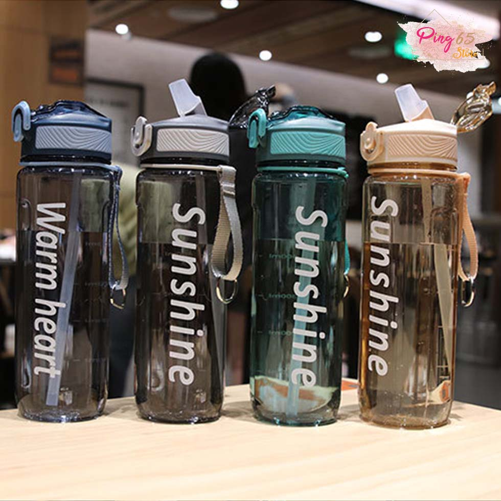 กระบอกน้ำพลาสติก ขวดพลาสติก ขนาด 800ml แบบพกพา มีสายคล้องแขนพกพาสะดวก ตกไม่แตก