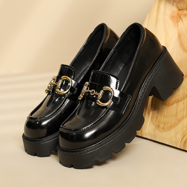 Size 33-43 รองเท้าหนังผู้หญิงหุ้มส้น ส้นตึกส้นสูง 6.5 cm งานพรีเมี่ยมตรงปก