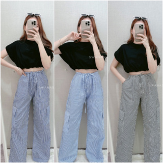 “ lty cargo pants “ ✨🩵〰️(ผ้าไหมอิตาลีบางใส่สบาย)  - Swanashop