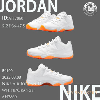 【ขนส่งฟรี】Nike Air Jordan 11 White/Orange ของแท้ 100% 💯 รองเท้าผ้าใบ