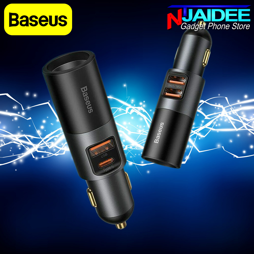 หัวชาร์จรถ 120W จ่ายไฟด้วยช่อง Type-C 30W ช่อง USB 30W และช่องจุดบุหรี 60W สินค้าพรีเมียม Baseus