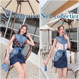 ✨✨New collection(งานปัก)  Tag:: B R T  สวยน่ารักแบบตะโกนอีกแล้วไหมแม๊‼️เกาหลีเกาใจฝุดๆ เซต 2 ชิ้นผ้ายีน งานคอปกปัก