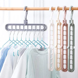 ไม้แขวนผ้า ไม้แขวนเสื้อ 9 ช่อง แบบประหยัดพื้นที่ มีให้เลือกคละสี 5ชิ้น 10ชิ้น