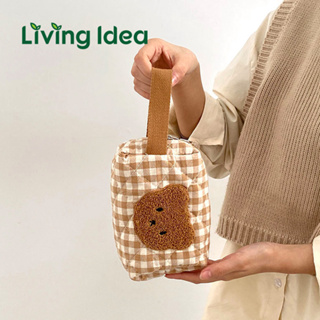 Living idea กระเป๋าใส่เครื่องสำอางค์ ลายตารางปักหน้าน้องหมี Bag Cute Bear