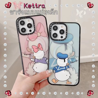 💜Kettra💜ชาร์จแบบแม่เหล็ก การ์ตูน เป็ดโดนัลด์ iPhone 11 14 pro max ป้องกันการหล่น รุ่นคู่ สีชมพู case for iPhone 12 13