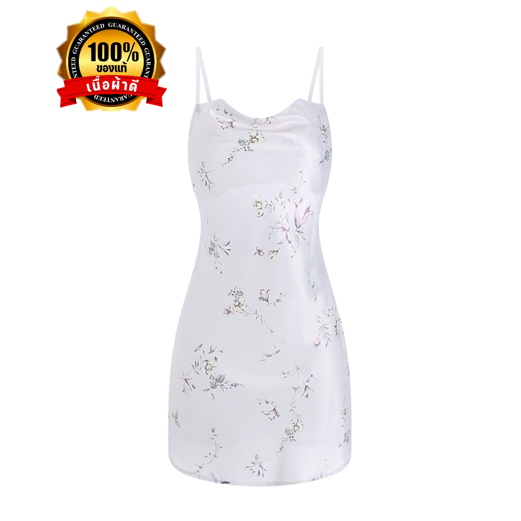 ชุดนอนเซ็กซี่ ชุดนอน 💍ของแท้เกรดดี ชุดนอนสีขาวผ้าพิมพ์ลายดอกไม้สวยน่ารักและเซ็กซี่สะโพกผ่าโชว์เรียวขาN-1222 - รูปที่ 4