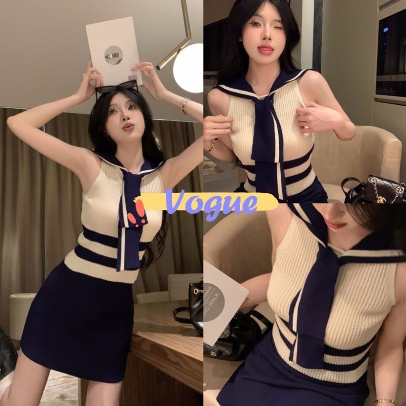Vogueพร้อมส่ง เสื้อกล้ามไหมพรม คอบัวใส่สบายน่ารัก (56128/BK115) -C