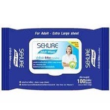 Sekure Adult Wipes ทิชชู่เปียก ซีเคียว รุ่นหนาพิเศษ 100 แผ่น ผ้าเช็ดผิว ขนาด 20x25 cm.