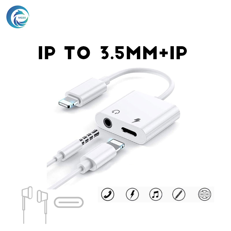 อะแดปเตอร์สายแปลงสำหรับ ios สายแปลงต่อหูฟัง 3.5มม. พร้อมชาร์จไฟ for IOS To Aux 3.5 Adapter
