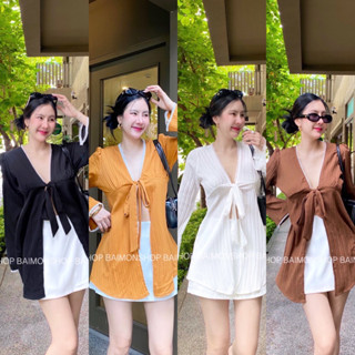 🧡mayylody🧡 มินิเดรส เชิ้ตตัวยาวผ่าหน้า ผูกโบว์อก ติดขอบลูกไม้ สวยหรูดูแพง มากจร้าาา เชิ้ต เสื้อเชิ้ต