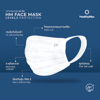 [แพ็ค 2 ซอง 40 ชิ้น] หน้ากากป้องกันฝุ่นละอองขนาดเล็ก PM 2.5 HM Face Mask LEVEL 3 PROTECTION by HealthyMax