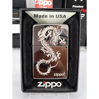 ZIPPO 49030 CHINESE DRAGON DESIGN   ผิวแบล็คไอร ลายแบบเลเซอร รูปมังกร  ของใหม่ไม่ผ่านการใช้งาน  มาพร้อมกล่อง