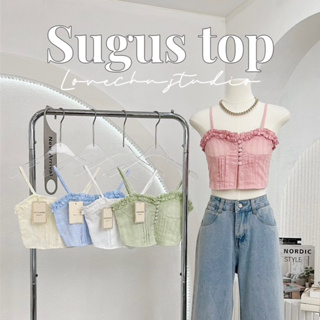 Sugus top เสื้อสายเดี่ยวแต่งกระดุม สม็อคด้านหลัง(ผ้าบาง)