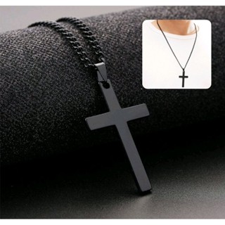 พร้อมส่ง! สร้อยคอจี้ไม้กางเขนสีดำ Black Cross Charm Necklace