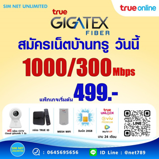 รับติดเน็ตบ้านทรูไฟเบอร์ ทรูออนไลน์ True online TrueGIGATEX FIBER