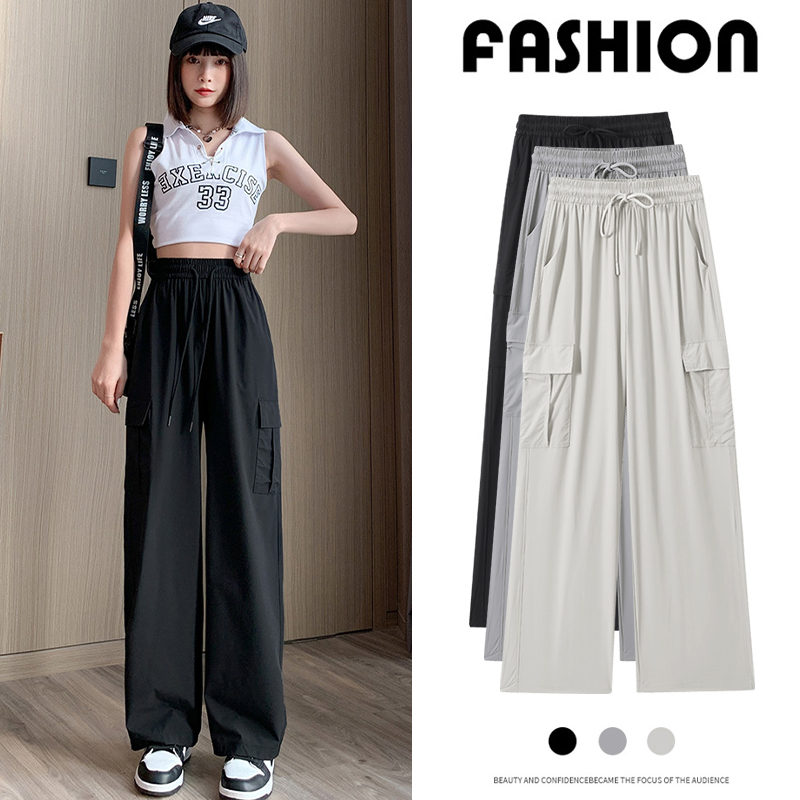 Hotgirl พร้อมส่งจากกทม กางกางผู้หญิง y2k cargo pants กางเกงคาร์โก้ กางเกงทำงานสีดำเอวสูง กางเกงกีฬาลำลองทรงหลวม