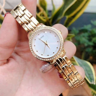 (ผ่อน0%) นาฬิกาสแตนเลสสีทอง Guess Chelsea W1209L2 watch size 30mm หน้าปัดกลม ประกันCMG
