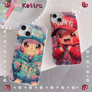 💜Kettra💜การ์ตูน ปิกาจู เส้นขอบโปร่งใส น่ารัก รุ่นคู่ iPhone 11 14 pro max ป้องกันการหล่น ขอบเต็ม case for iPhone 12 13