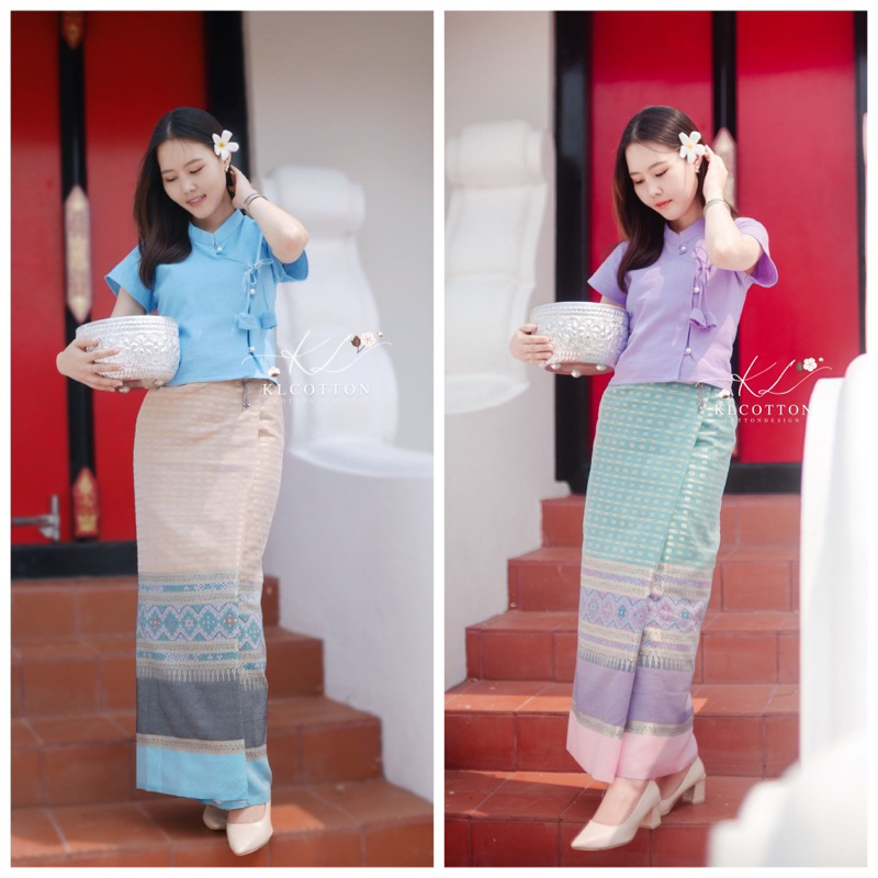 ผ้าถุงอัดกาว ผ้าฝ้ายผสมไหมงานสั่งทอ *เฉพาะผ้าถุง