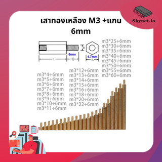 เสาทองเหลือง M3 +แกน 6mm